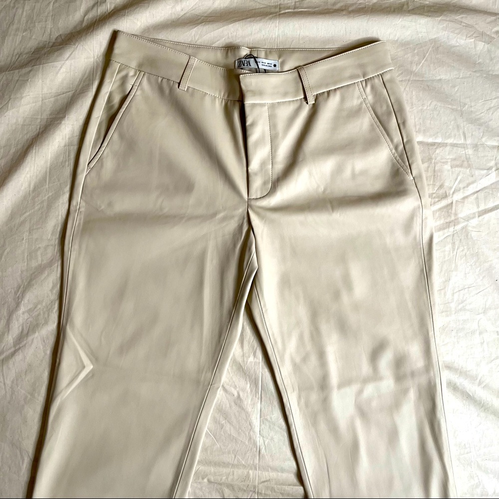 NWT Zara Cream Faux Leather Pants Size 10